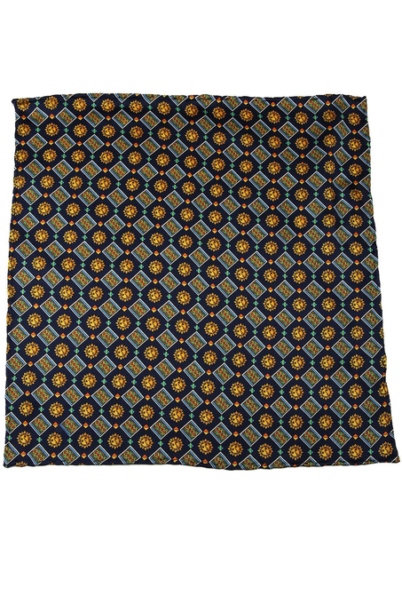 Lacivert Motif Baskılı İpek Mendil SPS322