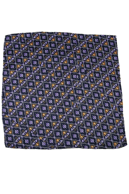Lacivert Motif Baskılı İpek Mendil SPS363