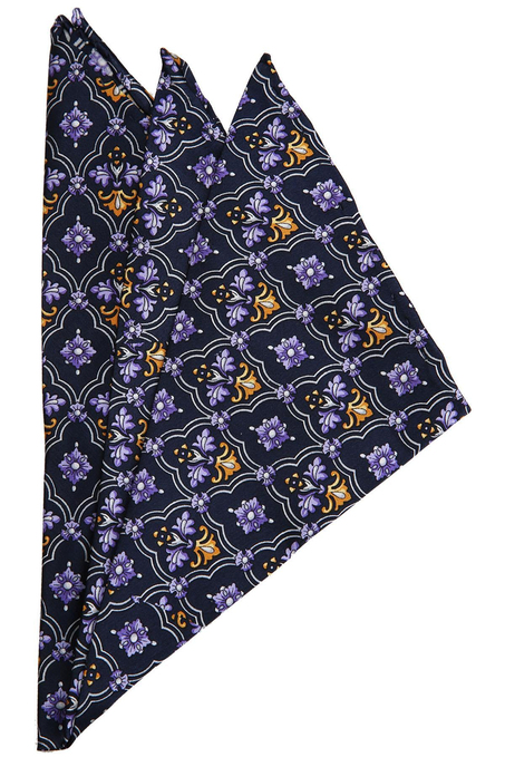 Lacivert Motif Baskılı İpek Mendil SPS363