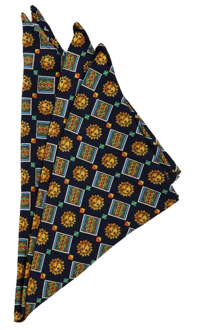 Lacivert Motif Baskılı İpek Mendil SPS322