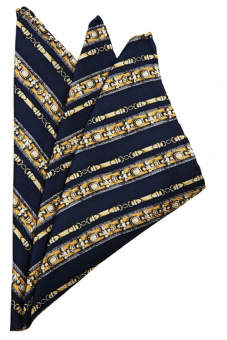 Lacivert Motif Baskılı İpek Mendil SPS395