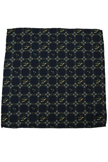 Lacivert Motif Baskılı İpek Mendil SPS262
