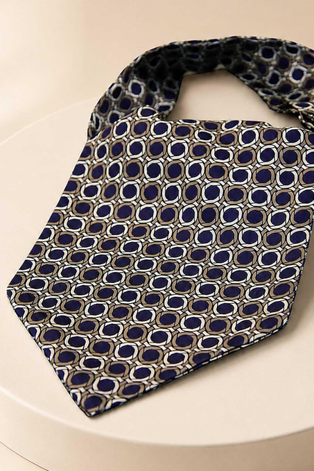 Lacivert Motif Desen Ascot Kravat K676