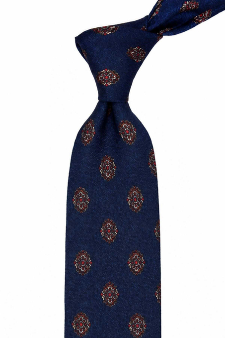 Lacivert Motif Desen İtalyan İpek Kravat İK2499