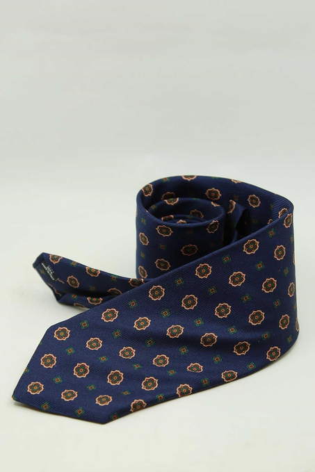 Lacivert Motif Desen İtalyan İpek Kravat İK2490