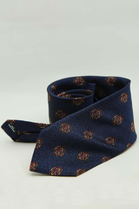 Lacivert Motif Desen İtalyan İpek Kravat İK2499
