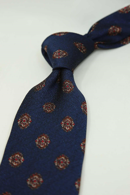Lacivert Motif Desen İtalyan İpek Kravat İK2499