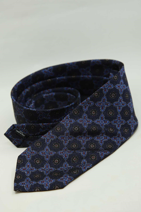 Lacivert Motif Desen İtalyan İpek Kravat İK2497
