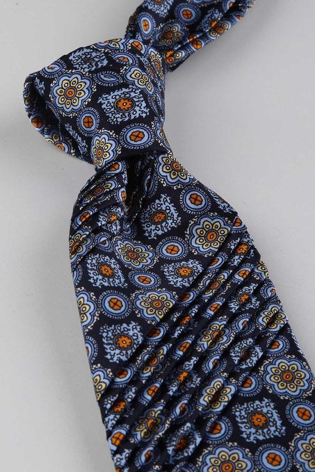Lacivert Motif Desen İtalyan İpek Piliseli Kravat EST214