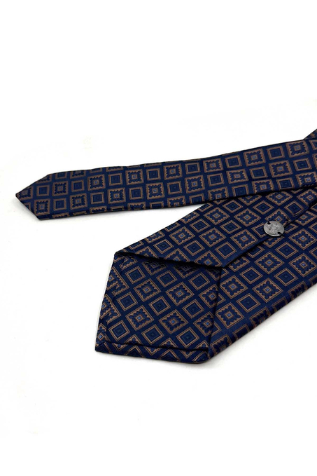 Lacivert Motif Desen Mendilli Klasik Kravat KK13633