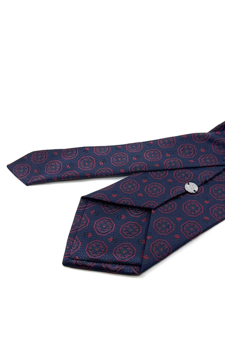 Lacivert Motif Desen Mendilli Klasik Kravat KK13948