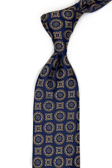 Lacivert Motif Desen Mendilli Klasik Kravat KK13576