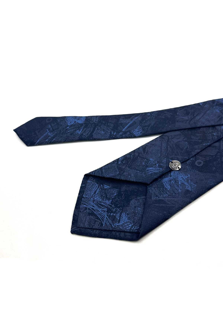 Lacivert Motif Desen Mendilli Klasik Kravat KK13752
