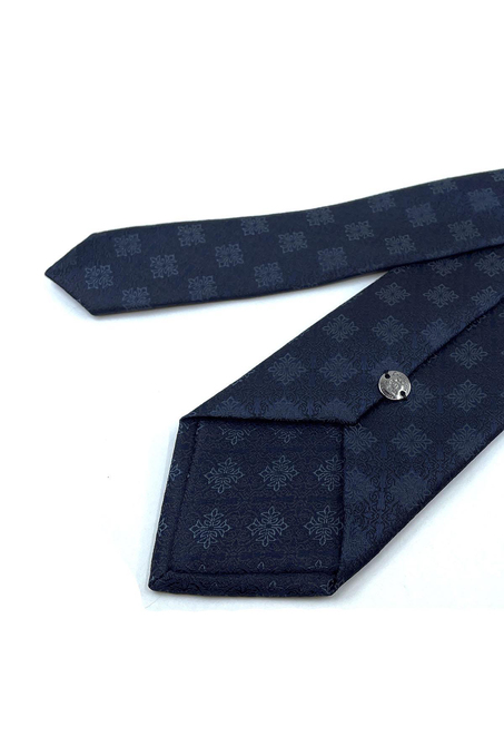 Lacivert Motif Desen Mendilli Klasik Kravat KK10950