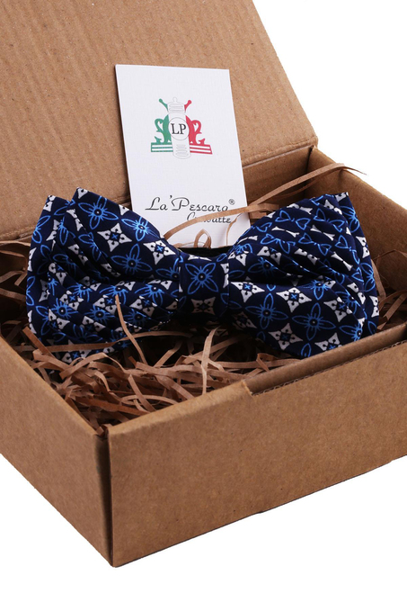 Lacivert Motif Desen Pilise İpek Papyon ESB28