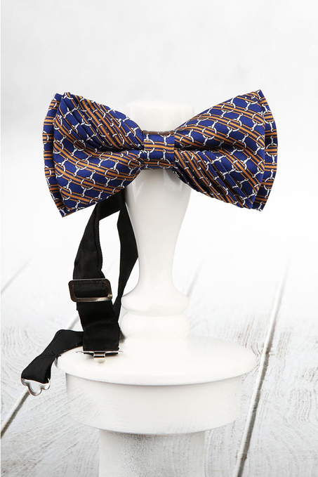 Lacivert Motif Desen Pilise İpek Papyon ESB53