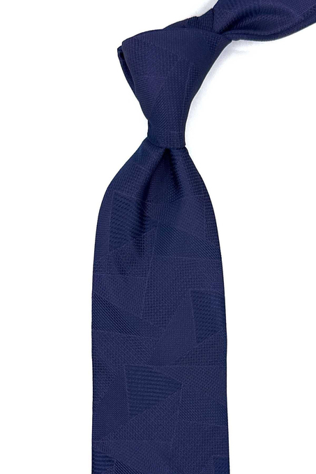 Lacivert - Mürdüm Motif Desen Mendilli Klasik Kravat KK12297