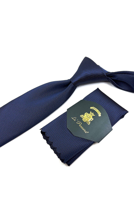 Lacivert Nokta Desen Mendilli Klasik Kravat KK11298