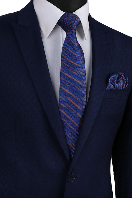 Lacivert Nokta Desen Mendilli Klasik Kravat KK9667