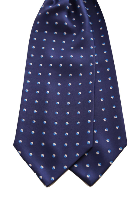 Lacivert Puantiye Desen İtalyan İpek Ascot Fular K653