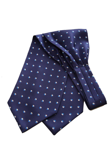 Lacivert Puantiye Desen İtalyan İpek Ascot Fular K653