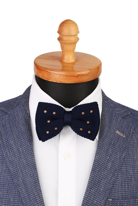 Lacivert Puantiye Desen Örgü Papyon ÖR125