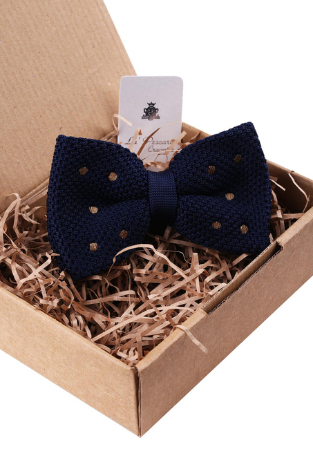 Lacivert Puantiye Desen Örgü Papyon ÖR125