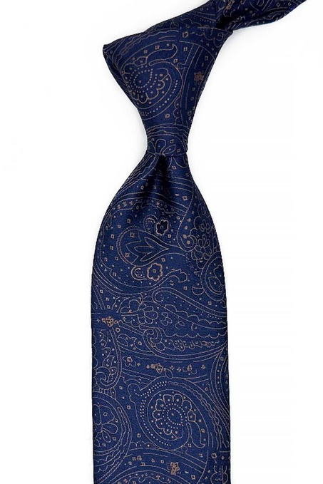 Lacivert Şal Desen Mendilli Klasik Kravat KK13118