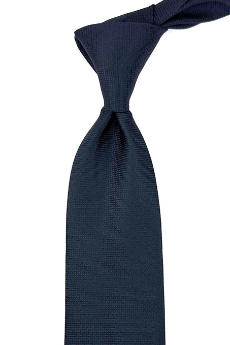 Lacivert - Siyah Kendinden Desen Mendilli Klasik Kravat KK11412