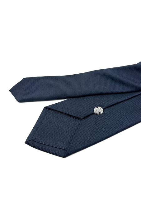 Lacivert - Siyah Kendinden Desen Mendilli Klasik Kravat KK11412