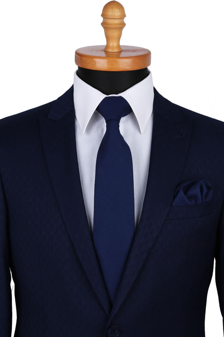 Lacivert Yün Mendilli Klasik Kravat KK5069