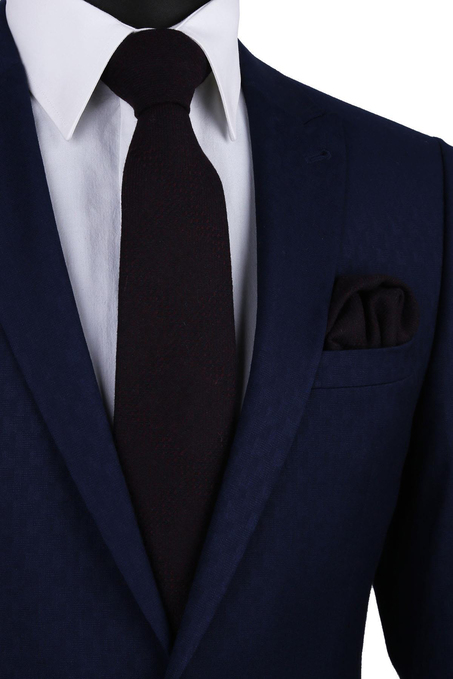 Lacivert Yün Mendilli Klasik Kravat KK5080