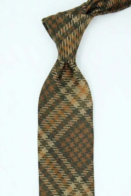 Leoni Style Bej Ekose Desen İtalyan İpek Kravat İK2221