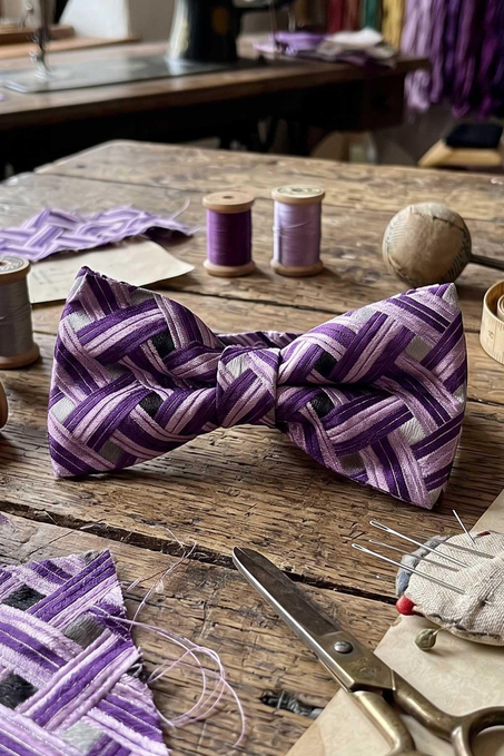 Lila Mor Motif İpek Papyon SB235
