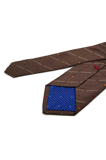 Mandria Style Kahverengi Çizgi Desen İtalyan İpek Kravat İK2303