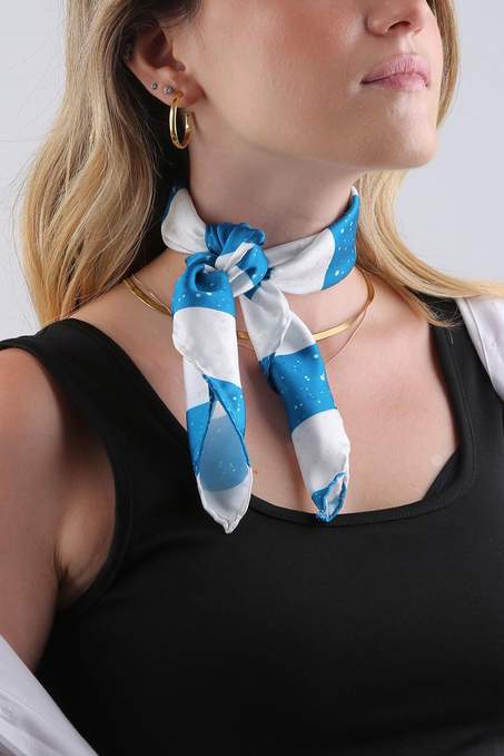 Mavi - Beyaz Çizgi Desen Fular Bandana 55-55 cm  KDNF14