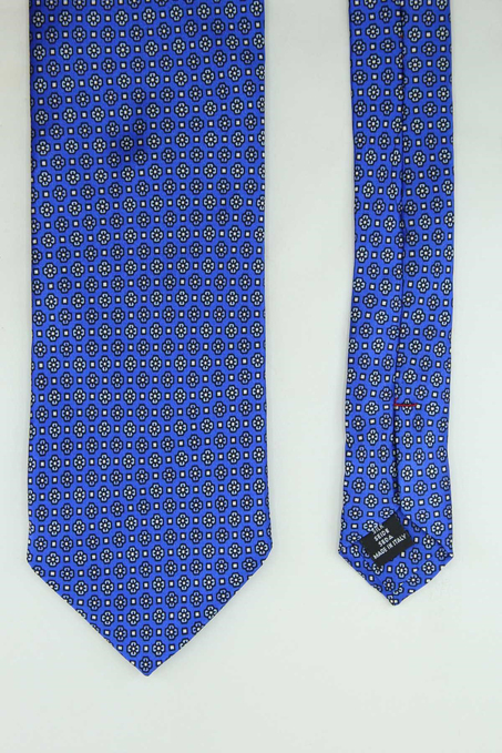 Mavi Çiçek Desen İtalyan İpek Kravat İK2551
