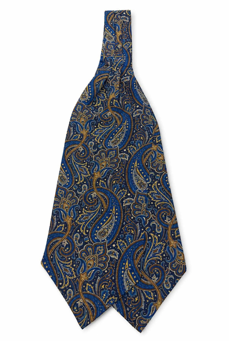Mavi Gold Şal Desen İtalyan İpek Ascot Kravat SAC77