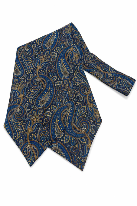 Mavi Gold Şal Desen İtalyan İpek Ascot Kravat SAC77