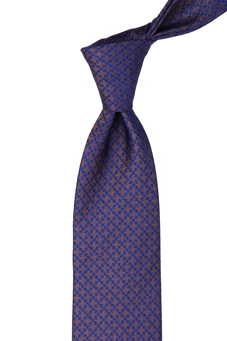 Mavi - Kahve Motif Desen Mendilli Klasik Kravat KK10307
