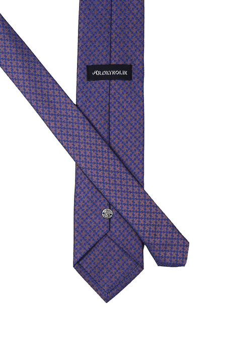 Mavi - Kahve Motif Desen Mendilli Klasik Kravat KK10307