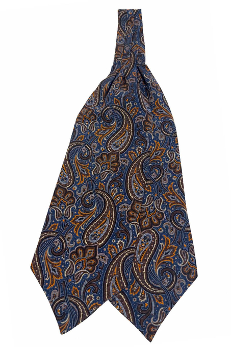 Mavi Kahve Şal Desen İtalyan İpek Ascot Kravat SAC121