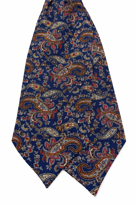 Mavi Kırmızı Şal Desen İtalyan İpek Ascot Kravat SAC76