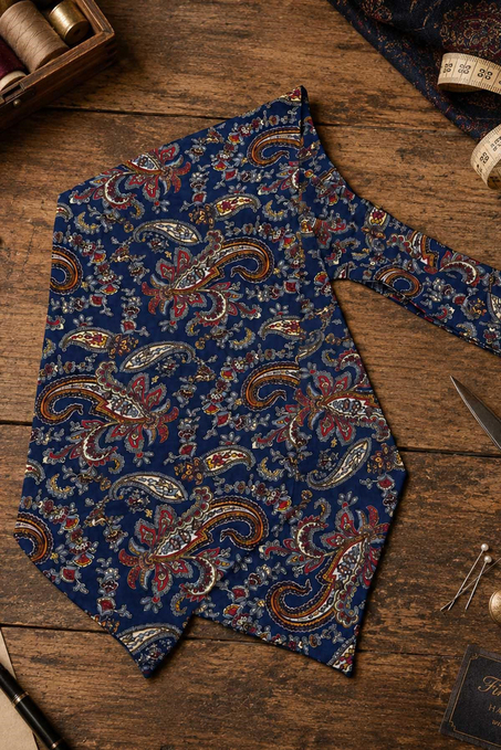 Mavi Kırmızı Şal Desen İtalyan İpek Ascot Kravat SAC76