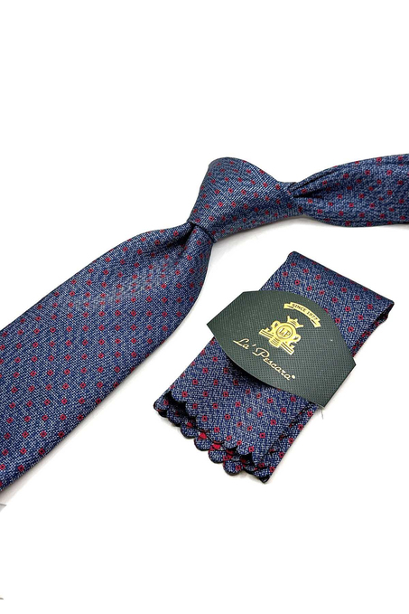 Mavi Küçük Desen Mendilli Klasik Kravat KK12939