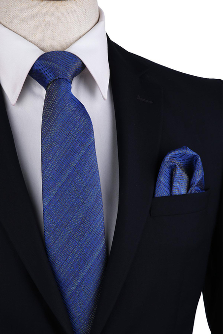 Mavi Kum Desen Mendilli Klasik Kravat KK10636