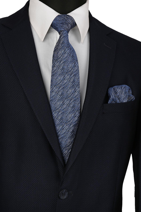 Mavi Kum Desen Mendilli Klasik Kravat KK9443