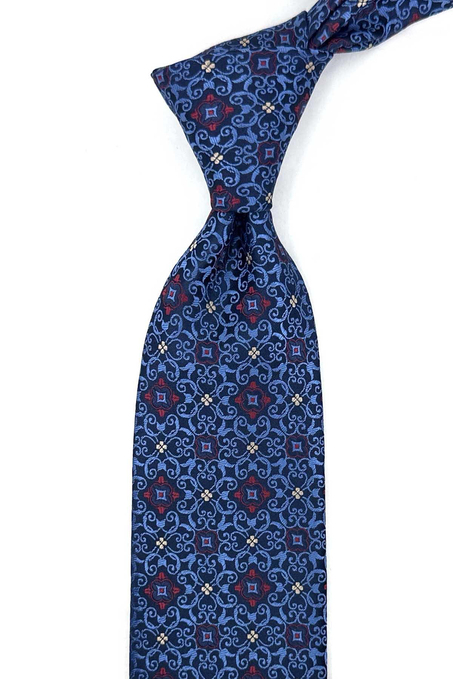 Mavi Lacivert Motif Desen Mendilli Klasik Kravat KK13924