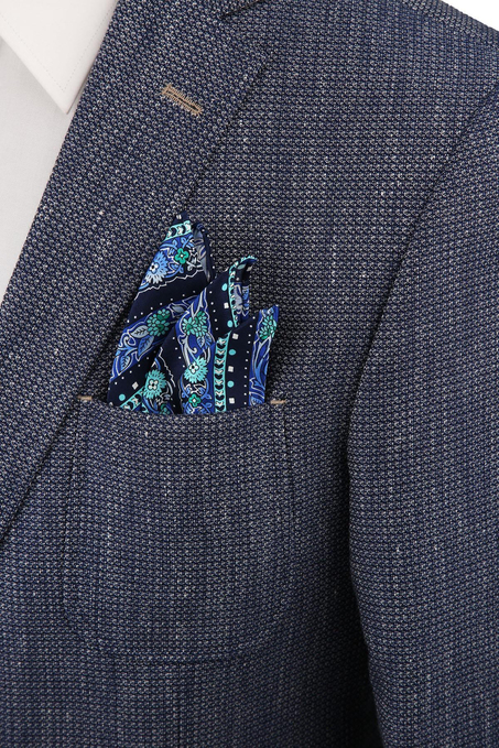 Mavi Motif Baskılı İpek Mendil SPS245