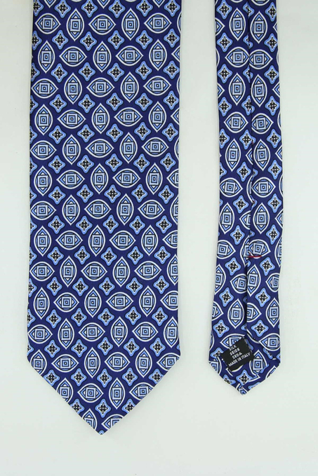Mavi Motif Desen İtalyan İpek Kravat İK2538